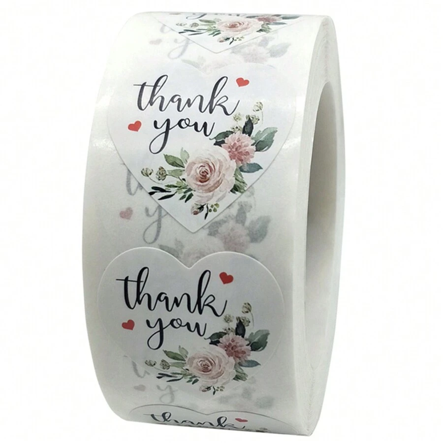 500pcs/Roll Heart Shaped Thank You Stickers, Party Wedding Favor Decoration Stickers,School Supplies,Back To School