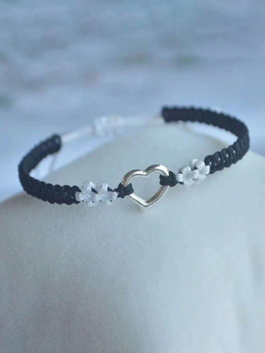 1 pièce Bracelet cœur en cordon tissé doux et simple, convient comme cadeau de couple pour la Saint-Valentin, maman, mère, fête des mères