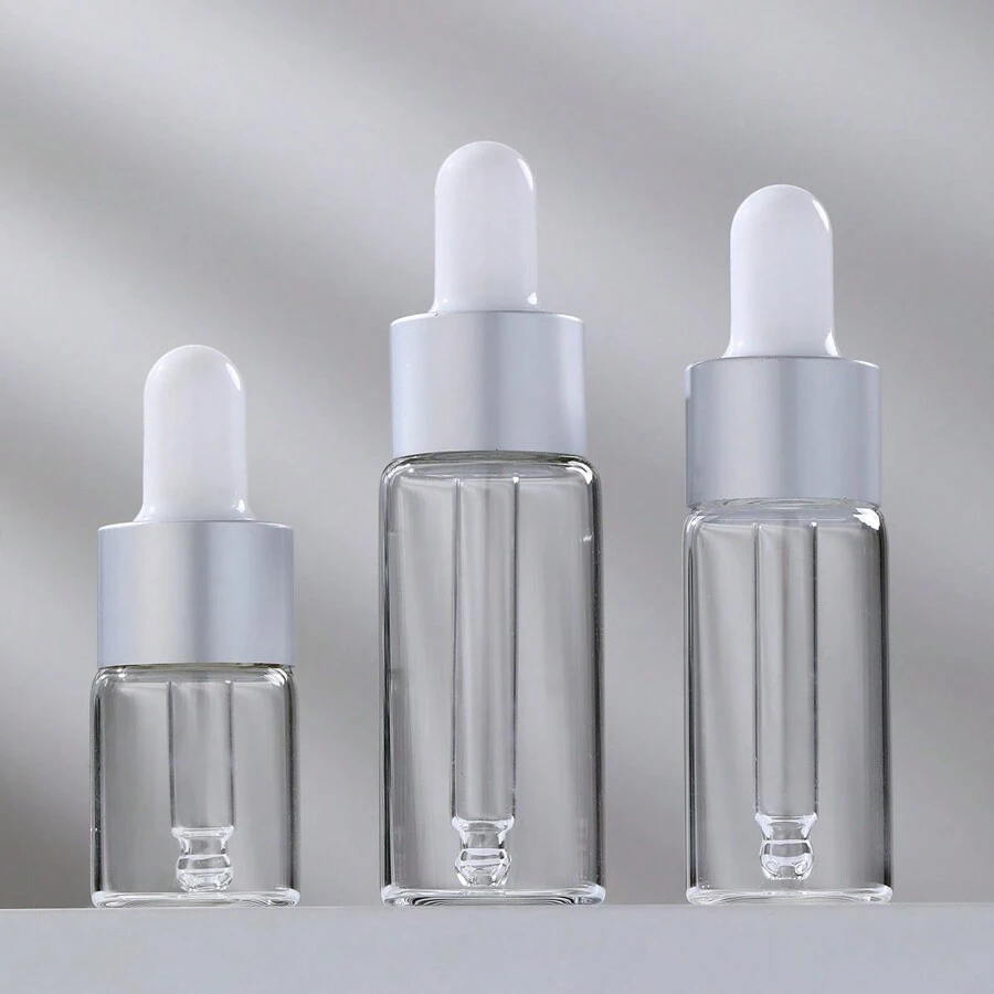 3pcs 5ml/10ml/15ml Tampa De Prata Fosca Frascos Conta-gotas De Vidro Vazio Recarregável Para Óleo Essencial Recipiente De Fluido Cosmético Com Conta-gotas De Pipeta