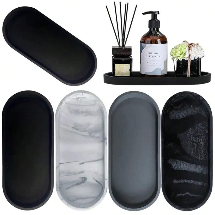 1 pièce Plateau de rangement en gel de silice de forme ovale pour la vanité, l'évier, le distributeur de savon, le parfum, les produits de maquillage, les bagues, les accessoires de salle de bain, la décoration d'intérieur, le mobilier, la décoration de salle de bain, l'organisateur de salle de bain, la décoration d'automne, la rentrée scolaire