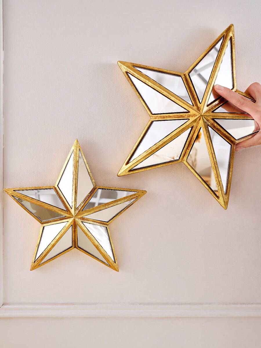 1 Pieza Creativa Retro 3d Resina Material Decoración De Pared De Espejo De Vidrio En Forma De Estrella Para Sala De Estar En Casa Portátil Instalación Diseño De Moda Decoración Para Dormitorio Regalo De Inauguración De La Casa Para Novia, Mejor Amiga, Familia