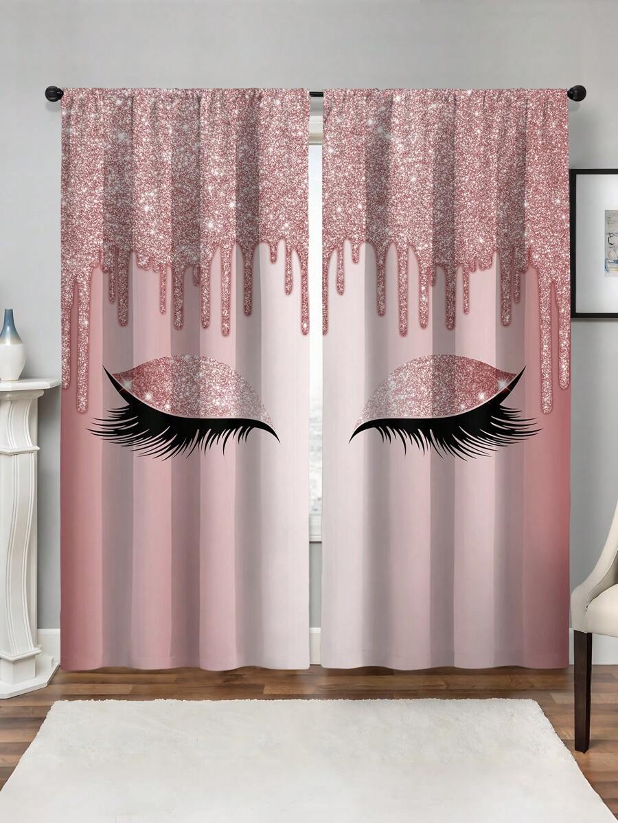 2 Pièces Nouvelle Arrivée Rideau Décoratif Dans Un Style De Cil Mode À Couleur Multiple Avec Poche De Tige, Parfait Pour Le Salon Et La Chambre À Coucher