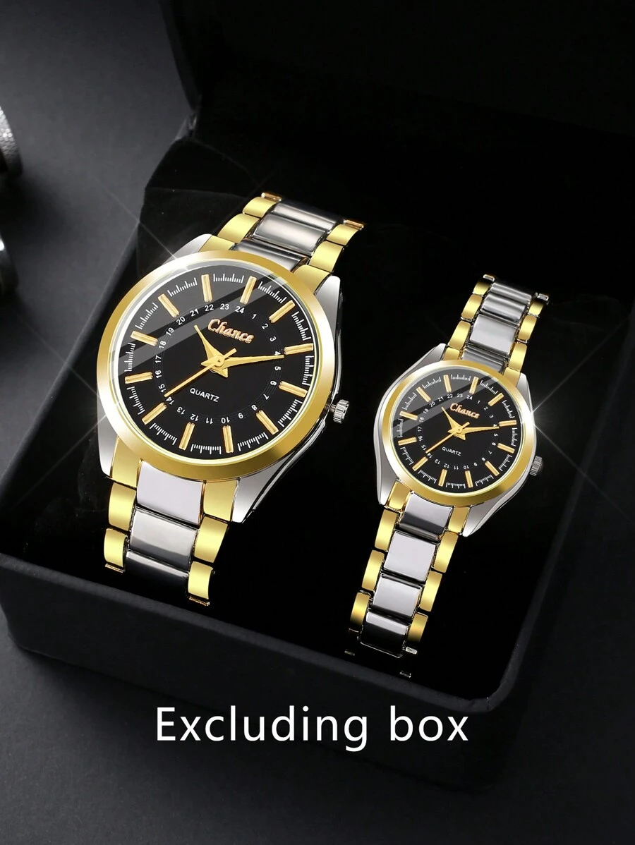 2pcs Fashionable Couple'S Round Alloy Dial Watch Set (For Men & Women) As A Gift For Students Returning To School