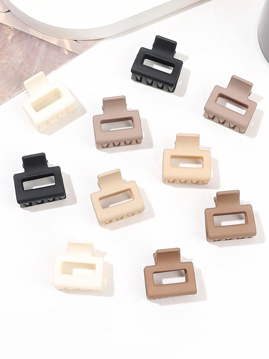 10pcs/Set Mini Matte Beige Hair Claw Clips, Small Square Clips For Daily Hairstyles, /Winter,Hair Accessories,Hair Jaw Clip,Hair Clutch, School Stuff, College