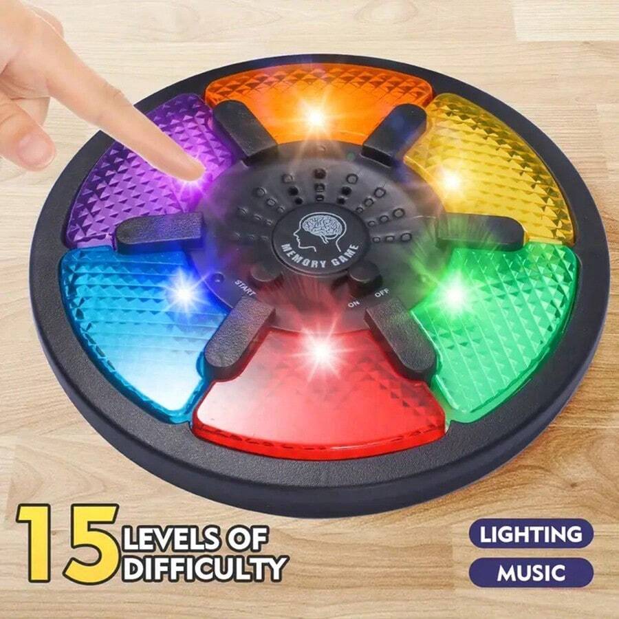 1 pieza Máquina de juego de memoria interactiva: Tablero de juego con luces LED y efectos de sonido, ejercitar la coordinación mano-cerebro - Consola de juegos electrónica, funciona con 3 pilas AAA (no incluidas), juguete para fiestas de Halloween/Navidad, regalos, juegos sensoriales, día del juego, juguetes blandos.