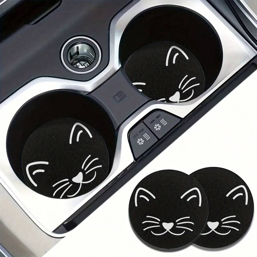 2 Pièces Tapis De Dessous De Verre Absorbant L'eau Pour Porte-gobelet Pour Chat - Accessoires Intérieurs De Voiture Pour Femmes, Dessous De Verre Pour Véhicules Automobiles Et Bureau À Domicile