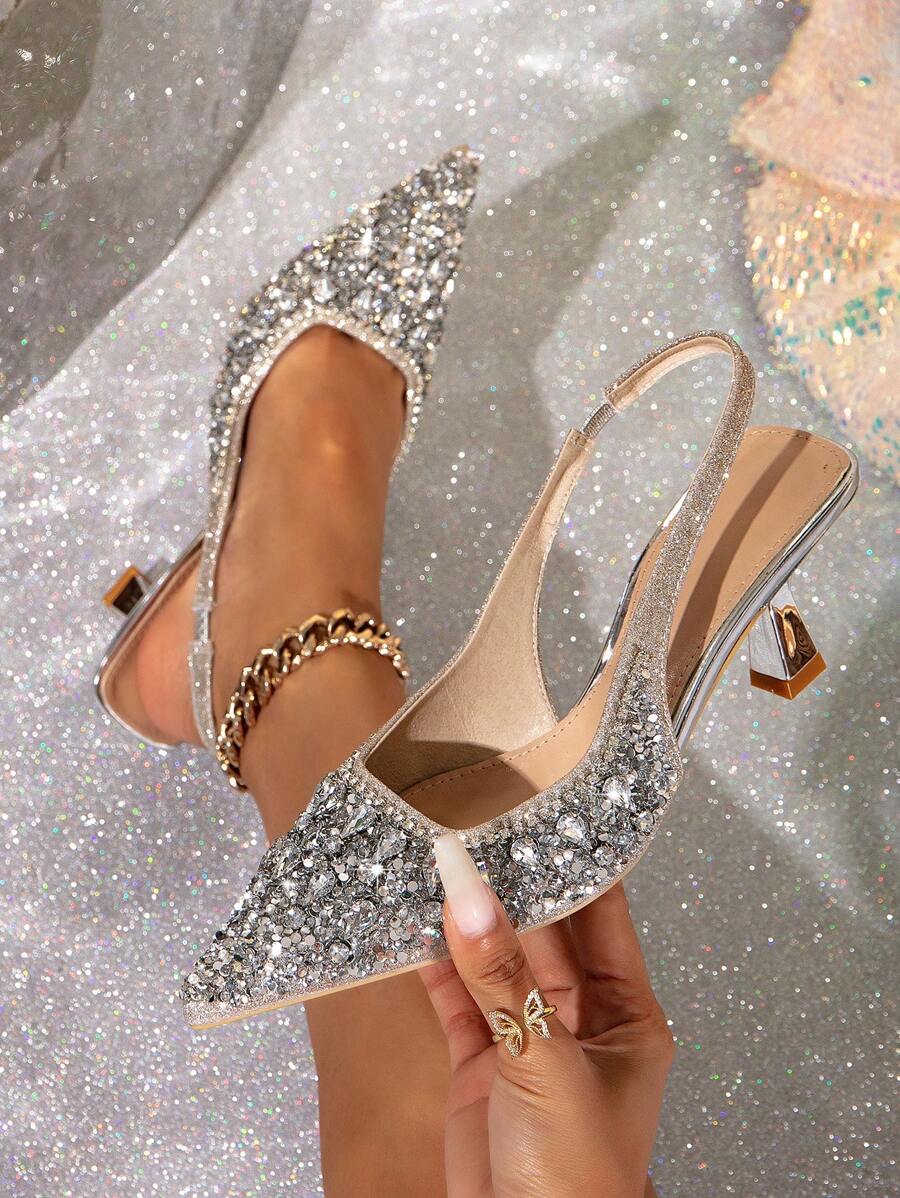 Silberne Peep Toe Sandalen Mit Strassdekoration Und Hohen Absätzen, Kristallklare Hochzeitsschuhe Für Damen Und Elegante Hausschuhe Für Kleider, Einzigartige Und Modische Online-shopping-schuhe