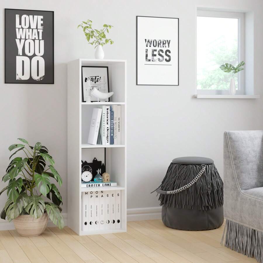 Furchen Estantería Vertical con 4 Cubos, Estantería de Madera, para Salón, Oficina, Dormitorio 30 x 30 x 107 cm