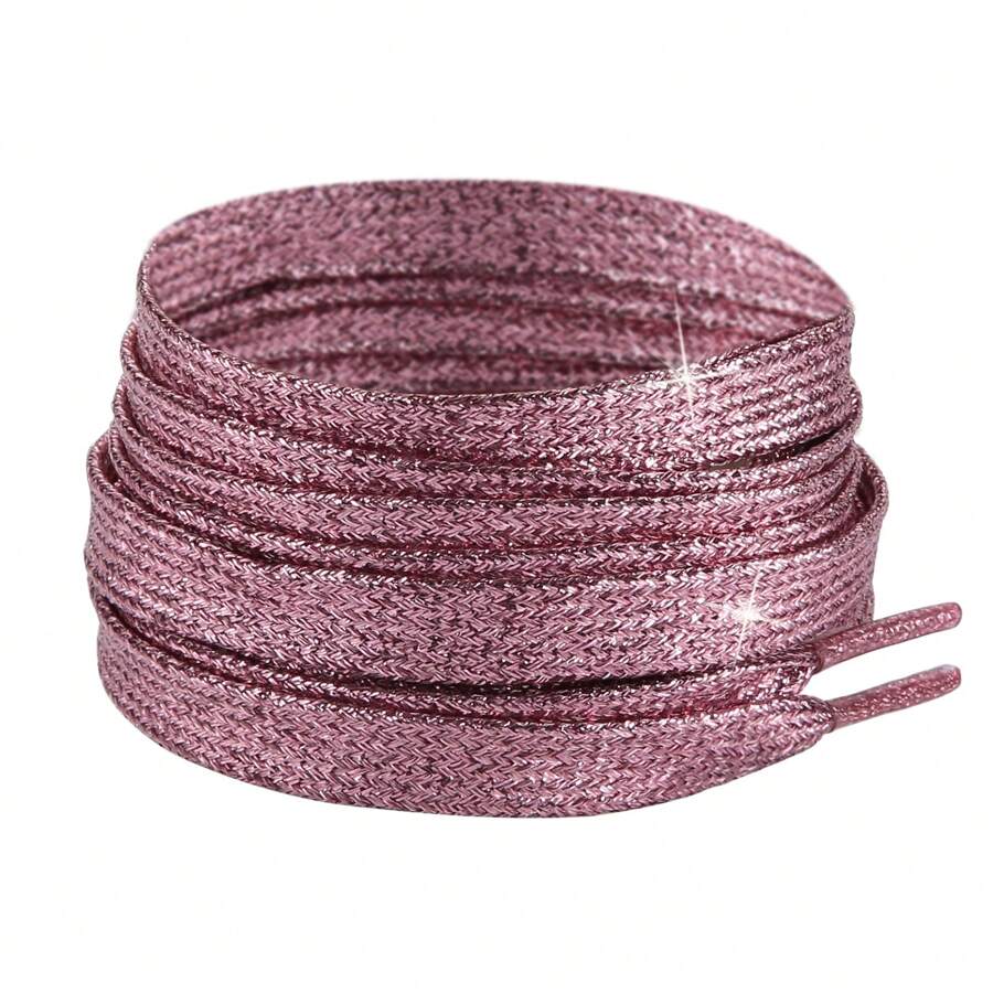 ZHENTOR 1pair Sparkling Luminous Shoelaces In Gold & Silver Color With Flat Metallic Tips For Women's Casual Sports Shoes