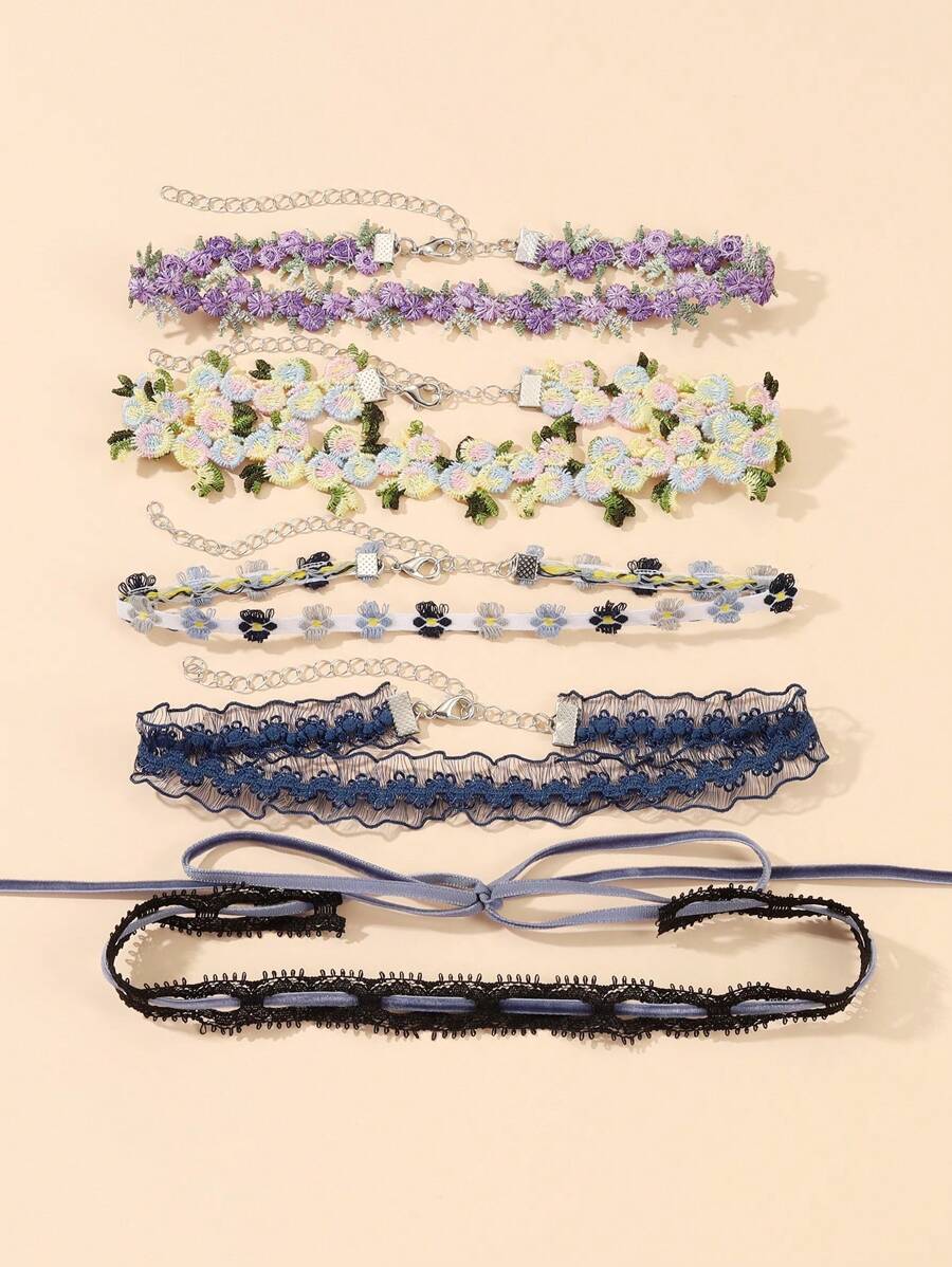 5 Pièces Colliers Décorés De Dentelle Florale