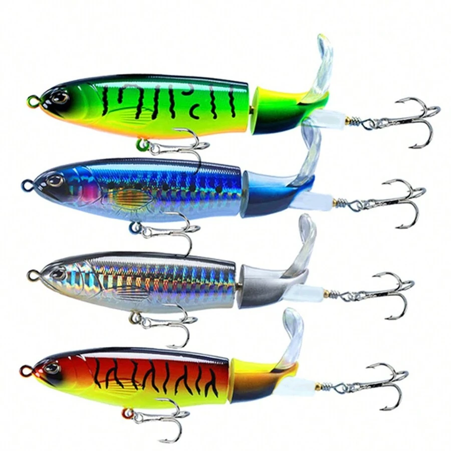Fishing 4pcs 16g Topwater Fishing Lure Pencil Plopper Fishing Lures For Bass Catfish Pike Perch Top Water Bass Bait Lure With Propeller Tail Pencil Floating Lure Freshwater Or Saltwater