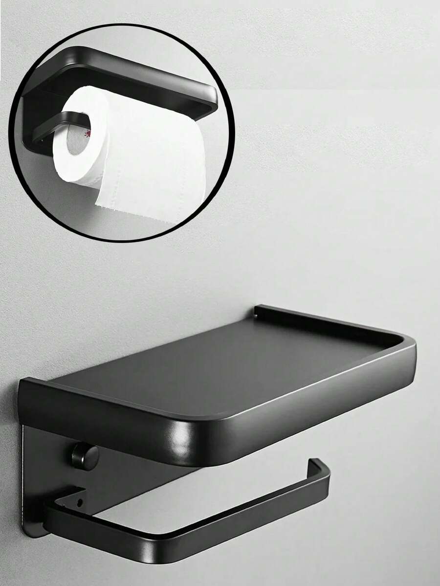 Suporte de papel higiênico de parede preto, para celular, rack para papel higiênico em alumínio