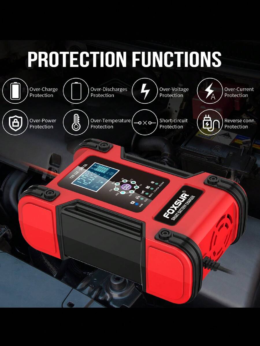 12V/12A 24V/6A Car Battery Charger Full Automatic Smart Battery