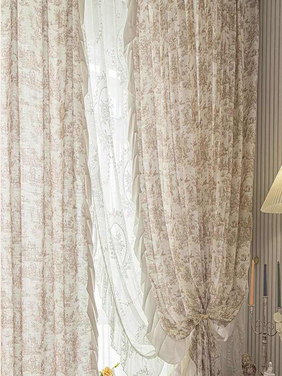 1 Panel Baroque Style Romantic French Jacquard Curtain, Suitable For Bedroom And Home, Daily Dating Luxurious Heavy Workmanship Curtain, Heat Insulation And Anti-Uv, Only Curtain, Sheer Not Included