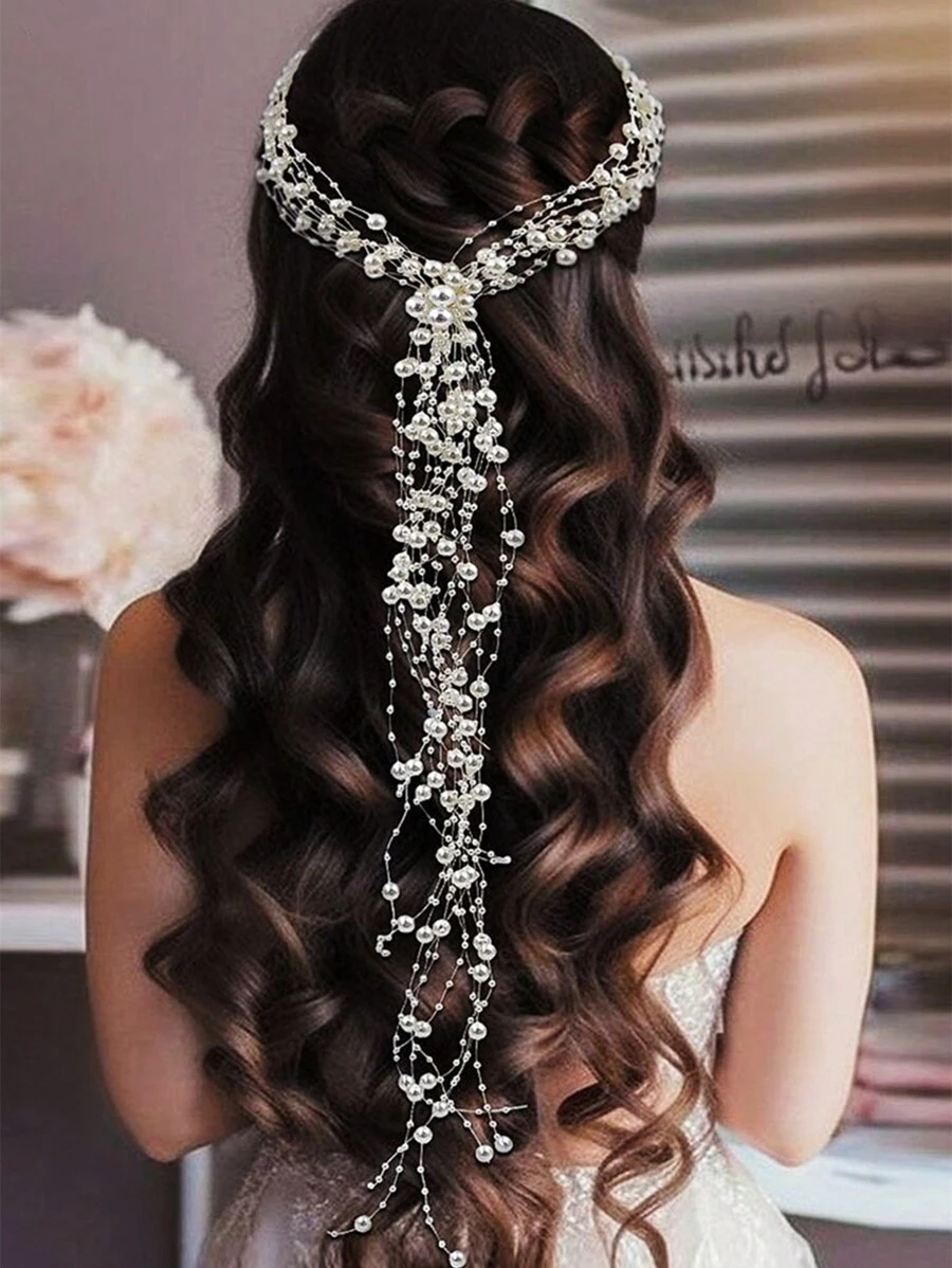 5pcs Elegant Romantic Premium Quality Faux Pearl Hair Chain Head Jewelry Head Pieces Jewelry, Hair Jewellery