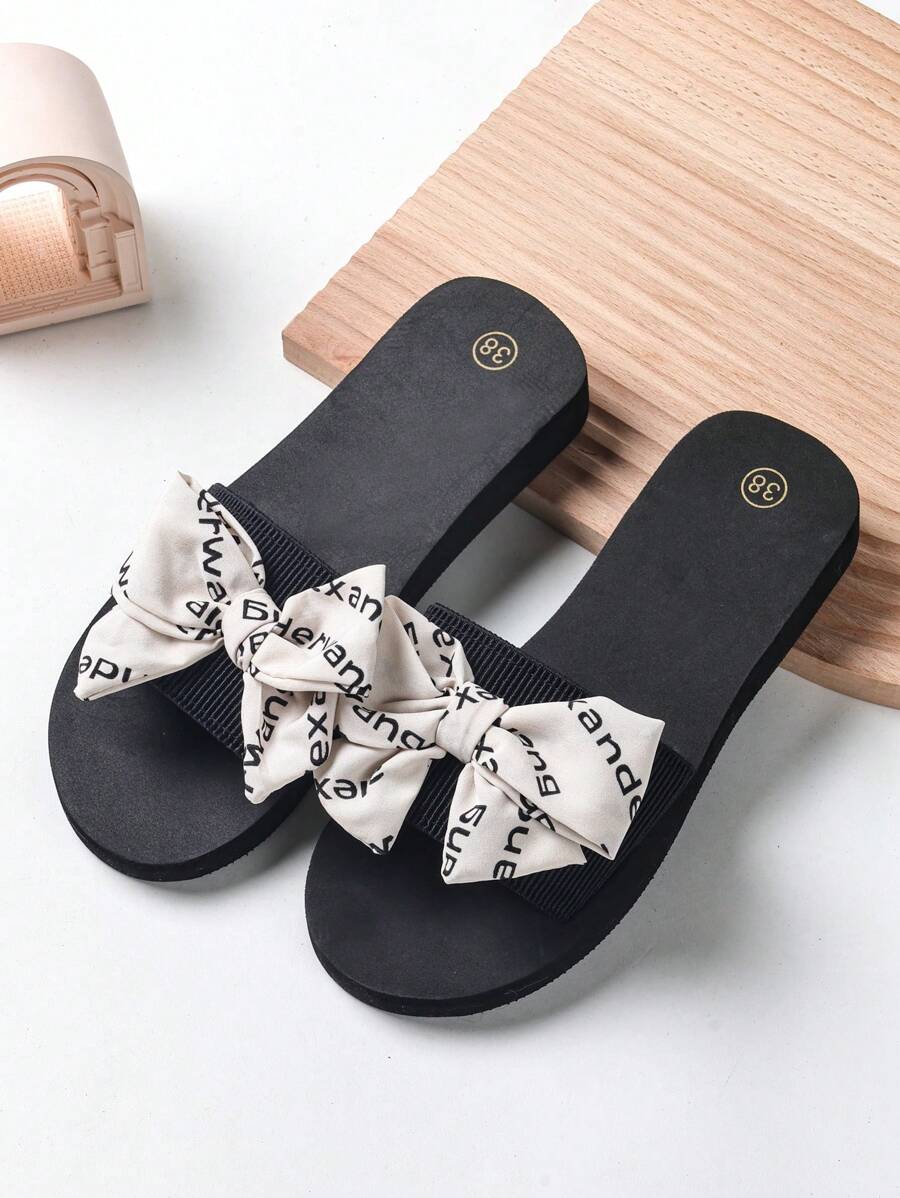 Fashionable Women's Bowtie Design Height Increasing Slippers For Indoor And Outdoor Use