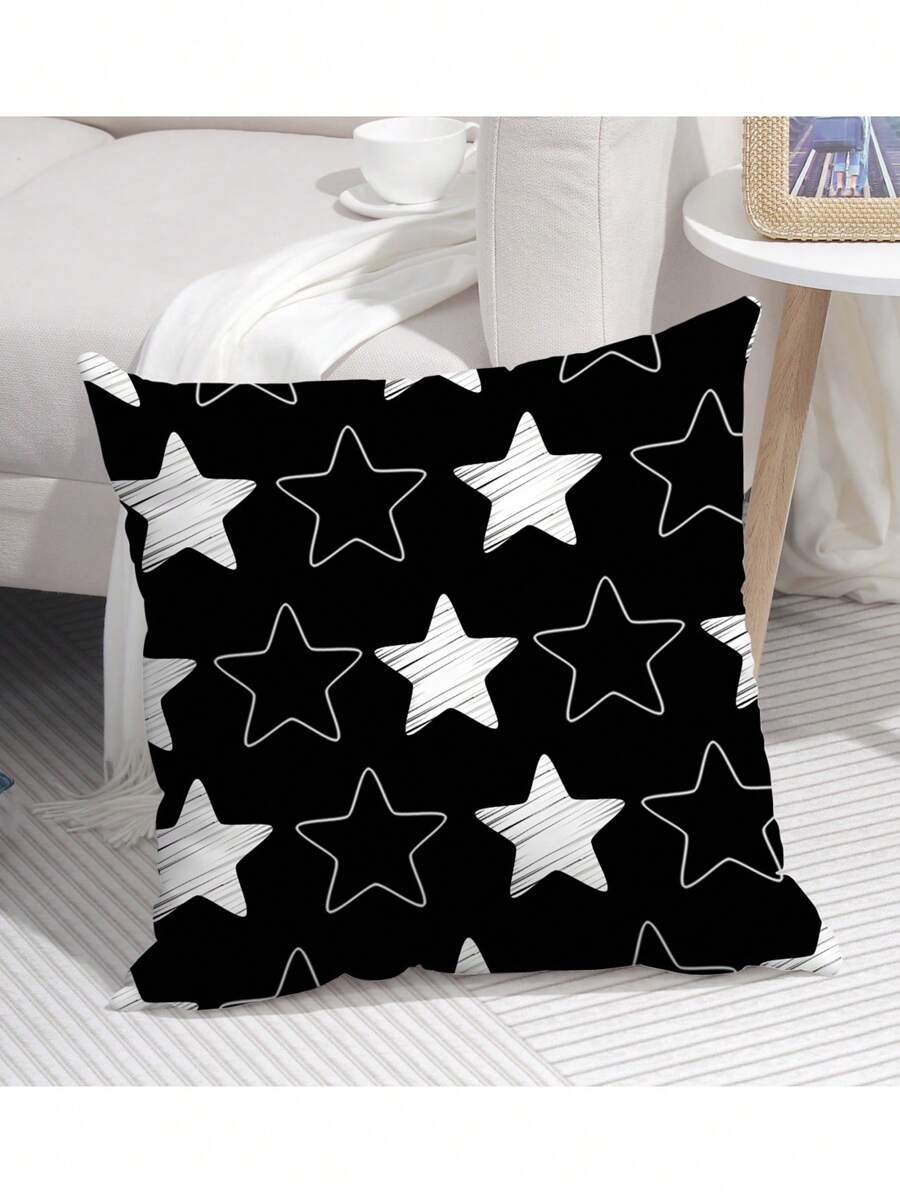 1 Peça Fronha Simples Com Estampa De Pentagrama Preto E Branco Para Decoração De Casa (sofá, Cama, Etc.)