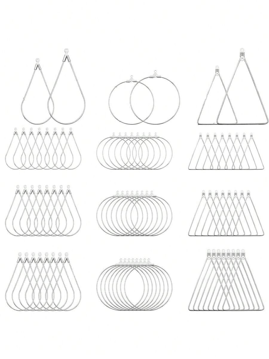 Kit De Fabricação De Brincos Com 48 Peças, Pérolas Em Formato De Lágrima/redonda/triangular, Anéis E Pingentes De Vários Estilos E Tamanhos Para Fabricação De Joias, Prateados/dourados