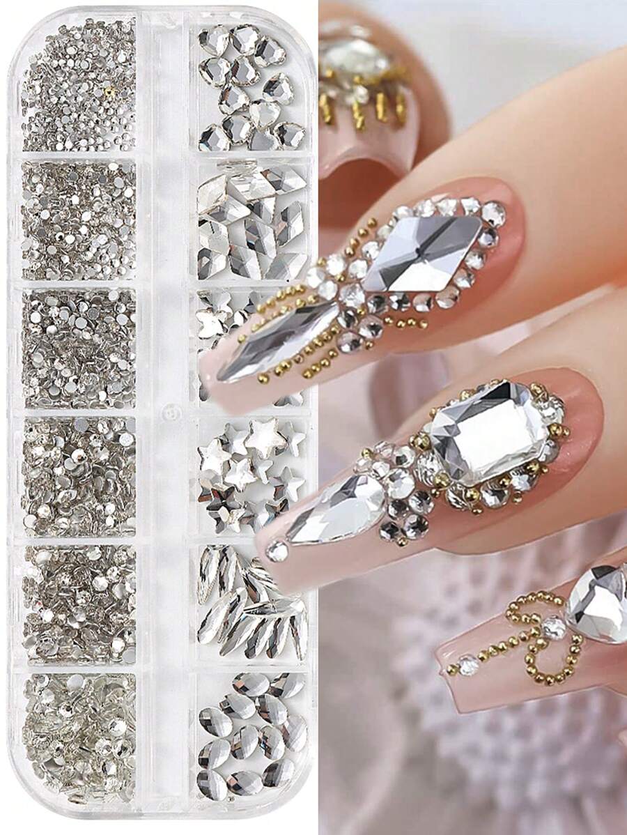 12Grid Clear Special-Shaped Flat-Bottomed Diamond Nail Art Decorations DIY Nail Charms Nail Gems Nail Supplies