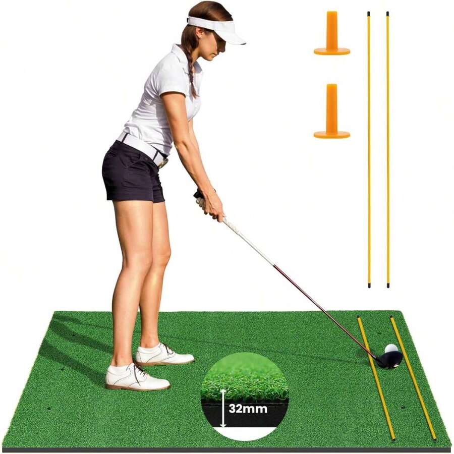 Tappetino da golf, tappetino da pratica da golf 152x92 cm / 152x117 cm con 2 aste di allineamento e 2 tee da golf, tappetino da allenamento da golf per uso interno ed esterno