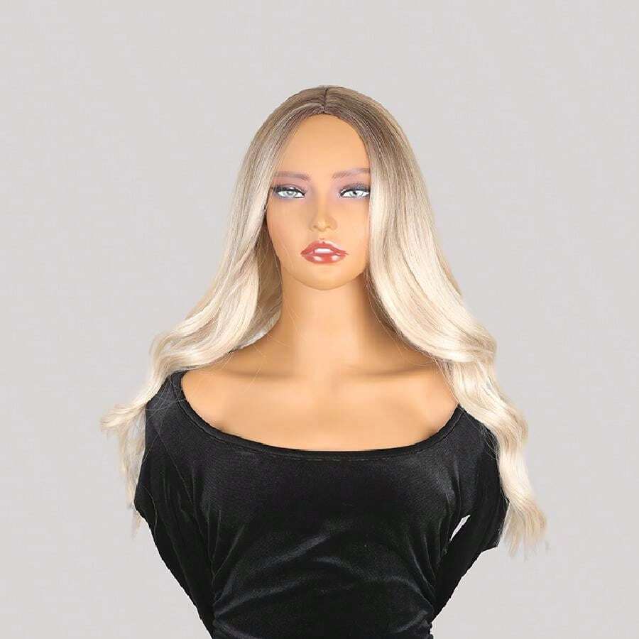 Women's Wig, Black & Gradient Platinum Color, Middle Parted Long Curly