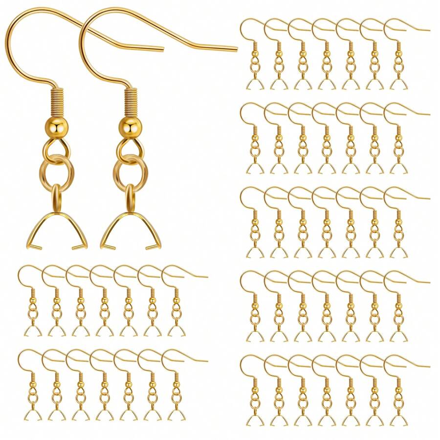 20Pcs Earring Hooks, Ear Wires Fish Hooks With Pendant Clasp, Hypo-Allergenic Jewelry Findings Parts For DIY Jewelry Making Earring Supplies , Golden Diy