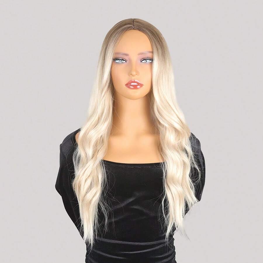Women's Wig, Black & Gradient Platinum Color, Middle Parted Long Curly