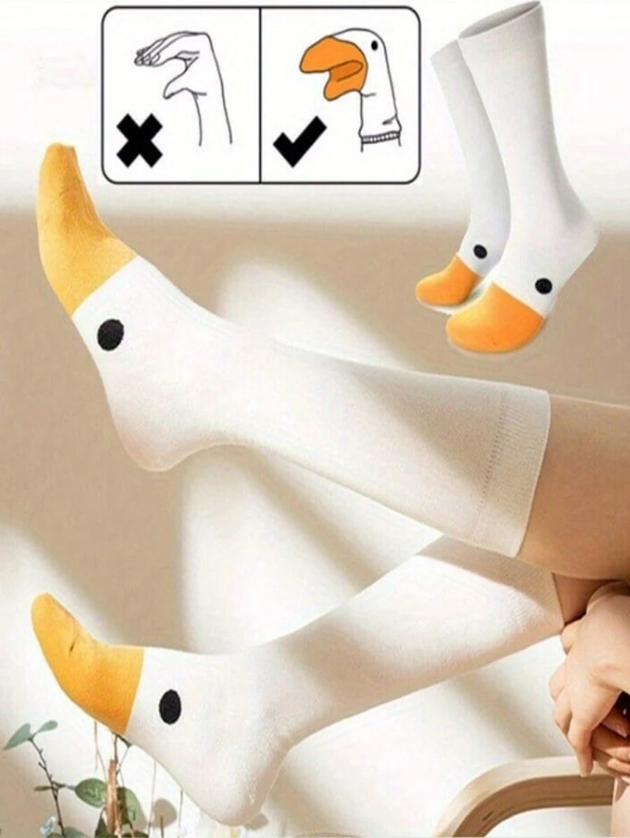 1 par de calcetines medianos unisex con diseño lindo de ganso y patito, de moda y versátiles, aptos para otoño/invierno