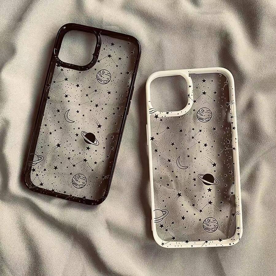 Apple 2pcs Black & White Galaxy Design Acrylic Phone Case Compatible With Iphone Compatible With IPhone 11,IPhone 13,IPhone 14 Pro Max