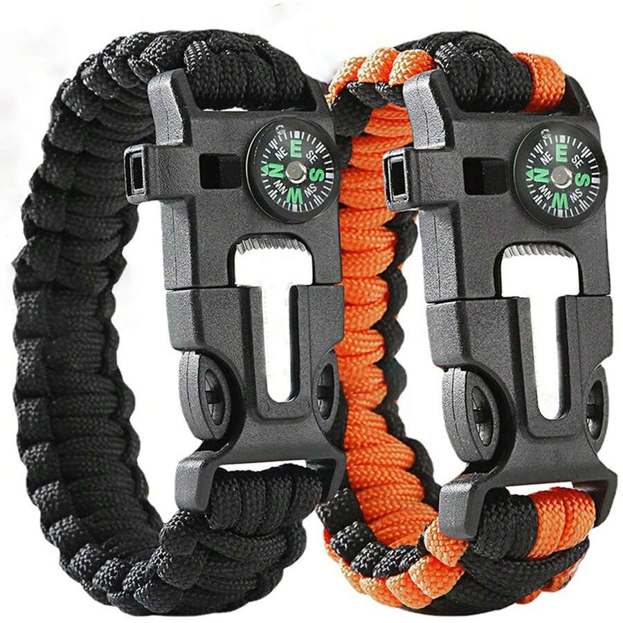 1pc Outdoor 4-In-1 Survival Mountaineering Paracord Bracelet With Whistle, Compass And Survival Guide, No Firestarter Included Camping Camping Stuff