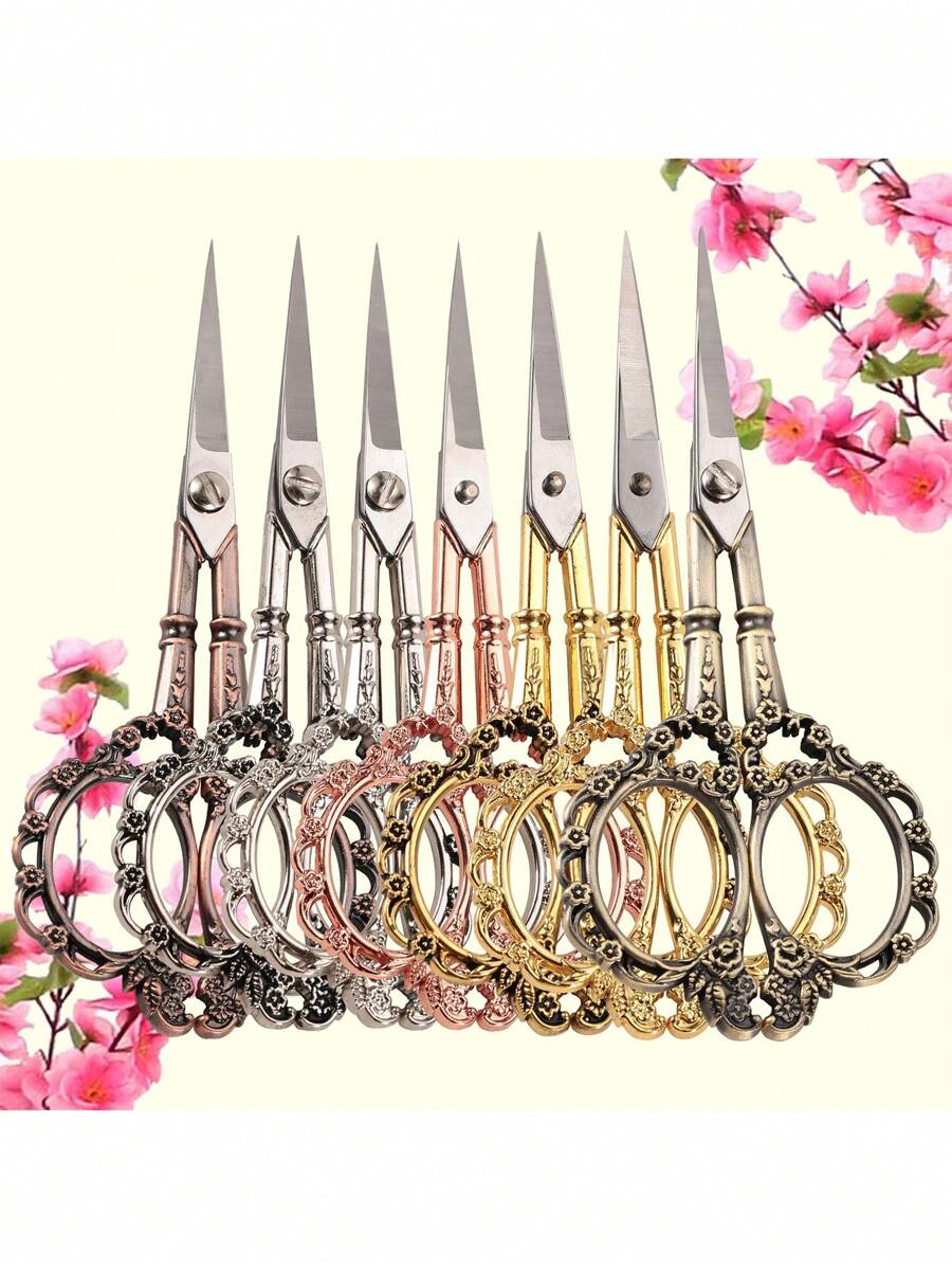 1 Pieza Tijeras Vintage De 4.6 Pulgadas Con Diseño De Flor De Ciruelo Para Recortar Cejas Hermosas
