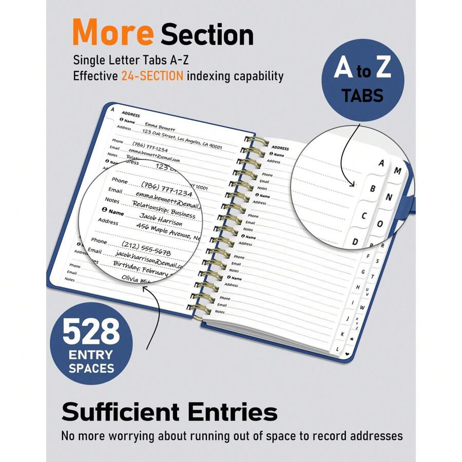 Carnet d'adresses en spirale avec onglets alphabétiques, carnet de mots de passe, organisateur d'adresses, carnet de notes téléphoniques, journal, pour garder les contacts en , couverture rigide, gros caractères, pour les seniors, bureau à domicile 5.8″*8.2″, noir