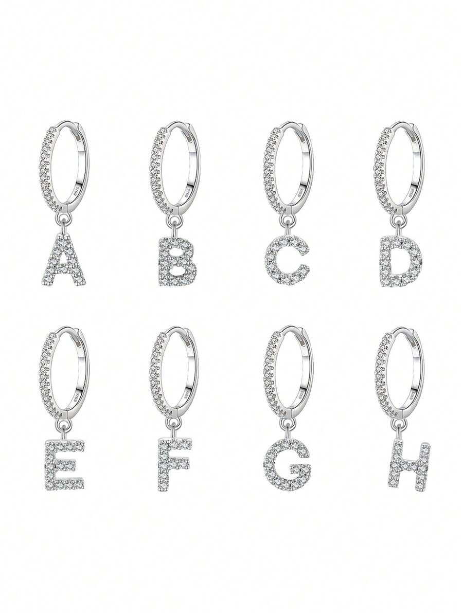 1pc English Letters A-Z 925 Sterling Silver Hoop Earrings For Women Girls Party ,Wedding Jewelry Gift