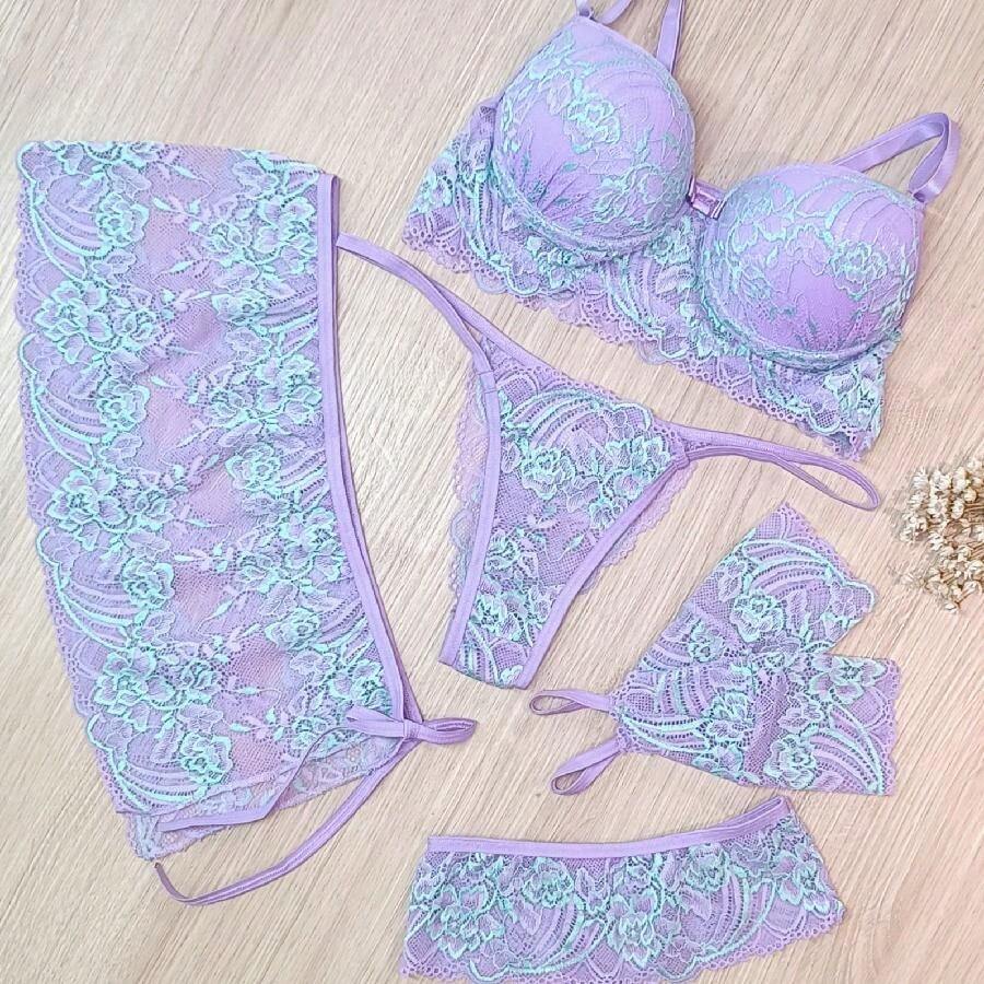 Conjunto Lingerie Luvinha Sexy Renda Bicolor Sainha Perneira Ref.477