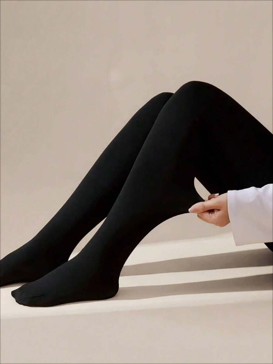 Meia Calça com pé Fio 80 Preta Grossa Térmica Flanelada Frio