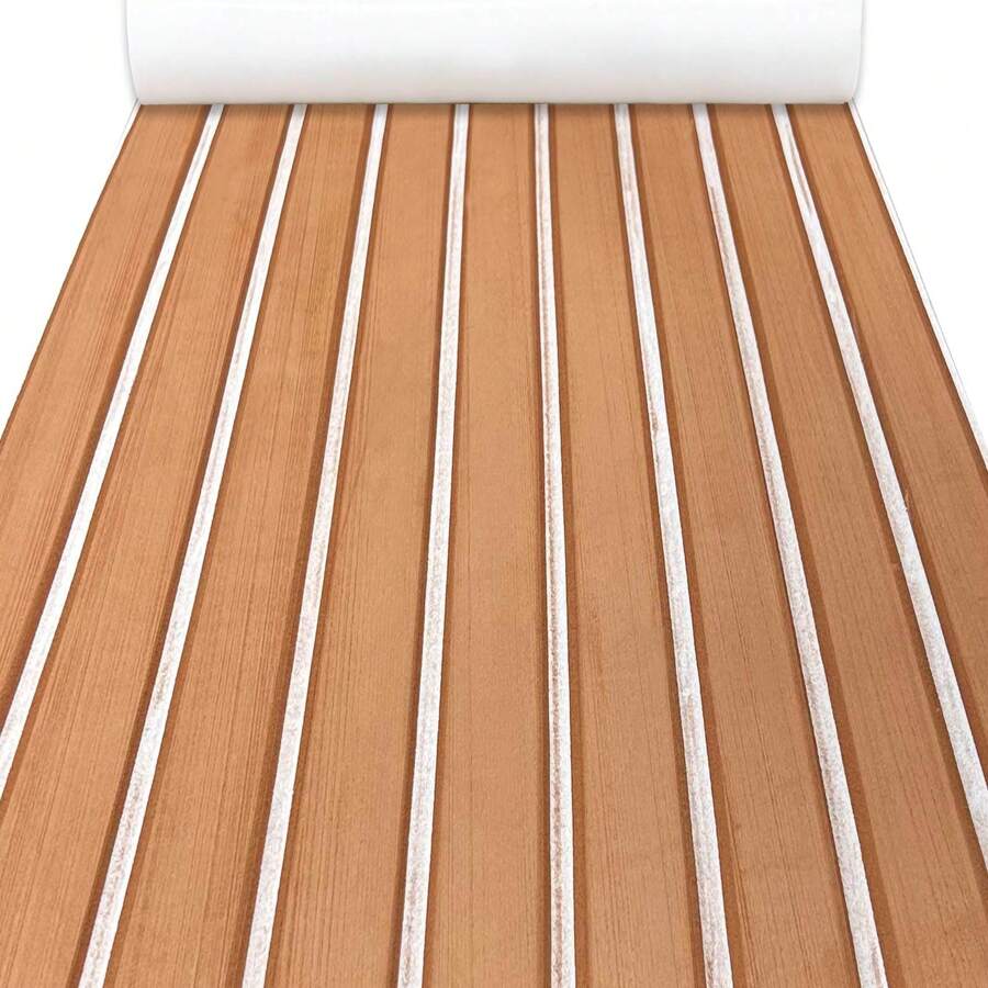 1 Pieza Hojas De Cubierta De Espuma De Eva Para Bote 60 X 240 Cm - 7 Mm De Grosor, Estera Antideslizante De Madera Falsa De Teca Para Pisos Marinos De Kayak Rv Yate Embarcación Motorizada Patineta Skimboard Cubierta Para Piscina Jardín