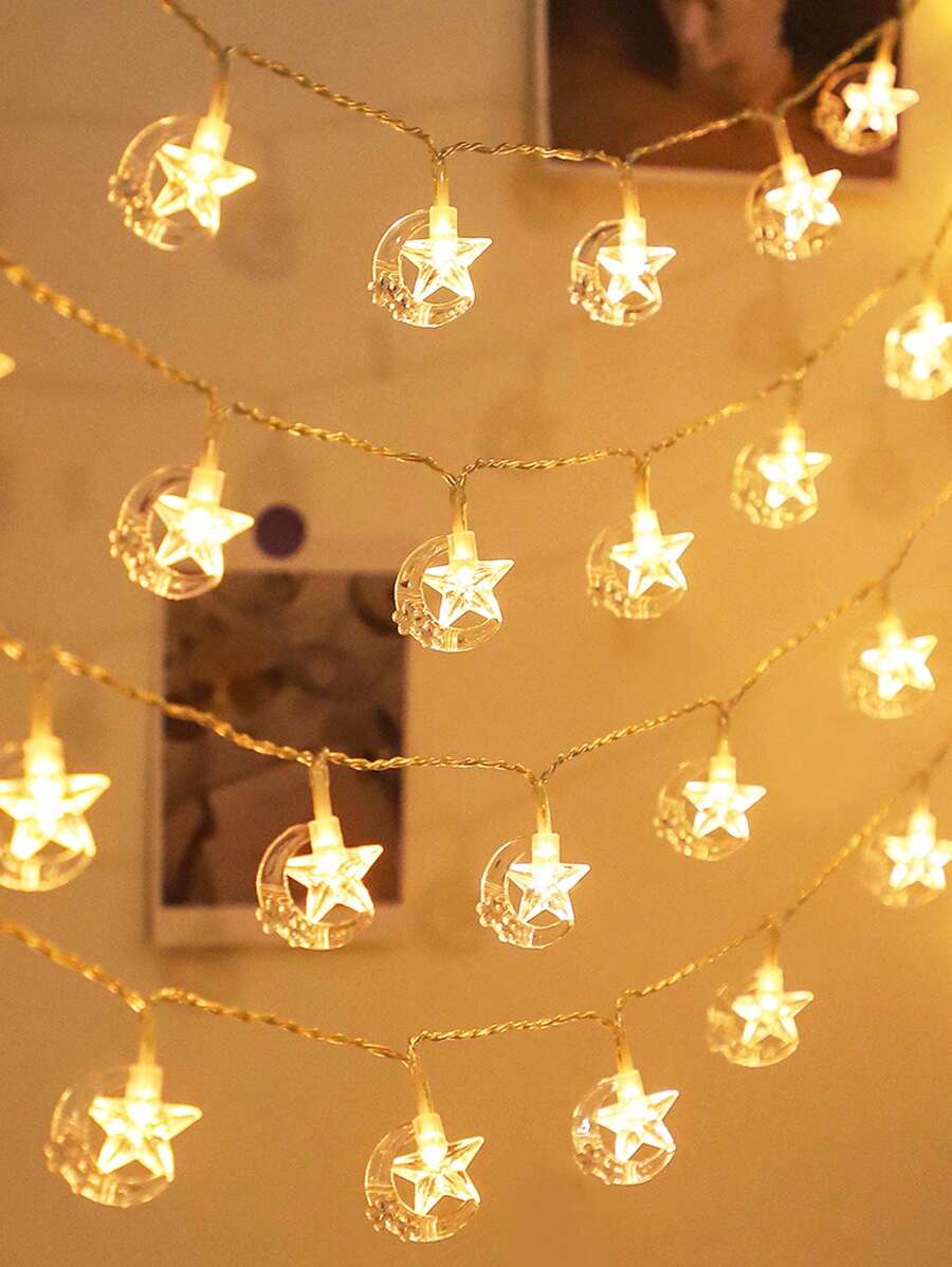 1 st 1.5/3/6M schattige ster en maan decoratieve lichtsnoer, batterijvoeding binnen Ramadan decoratie ster lichtsnoer, kamerdecoratie, slaapkamerdecoratie, muurdecoratie lichtsnoer, Eid Al-Fitr Eid Al Adha decor maanlichten