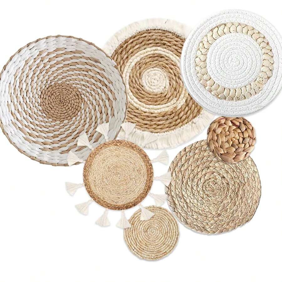 1pc' Rustic Hanging Boho Flat Woven Farmhouse Rattan Wall Decor Wall Basket For Living Room Bedroom Decoration(The Actual Object Shall Prevail),Home Decor ,Room Decor,Wall Decor