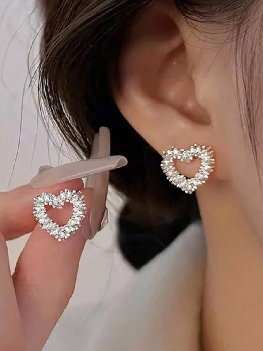 2 Piezas De Moda Con Diseño Calado De Corazón, Aretes De Decoración Para El Uso Diario De La Mujer