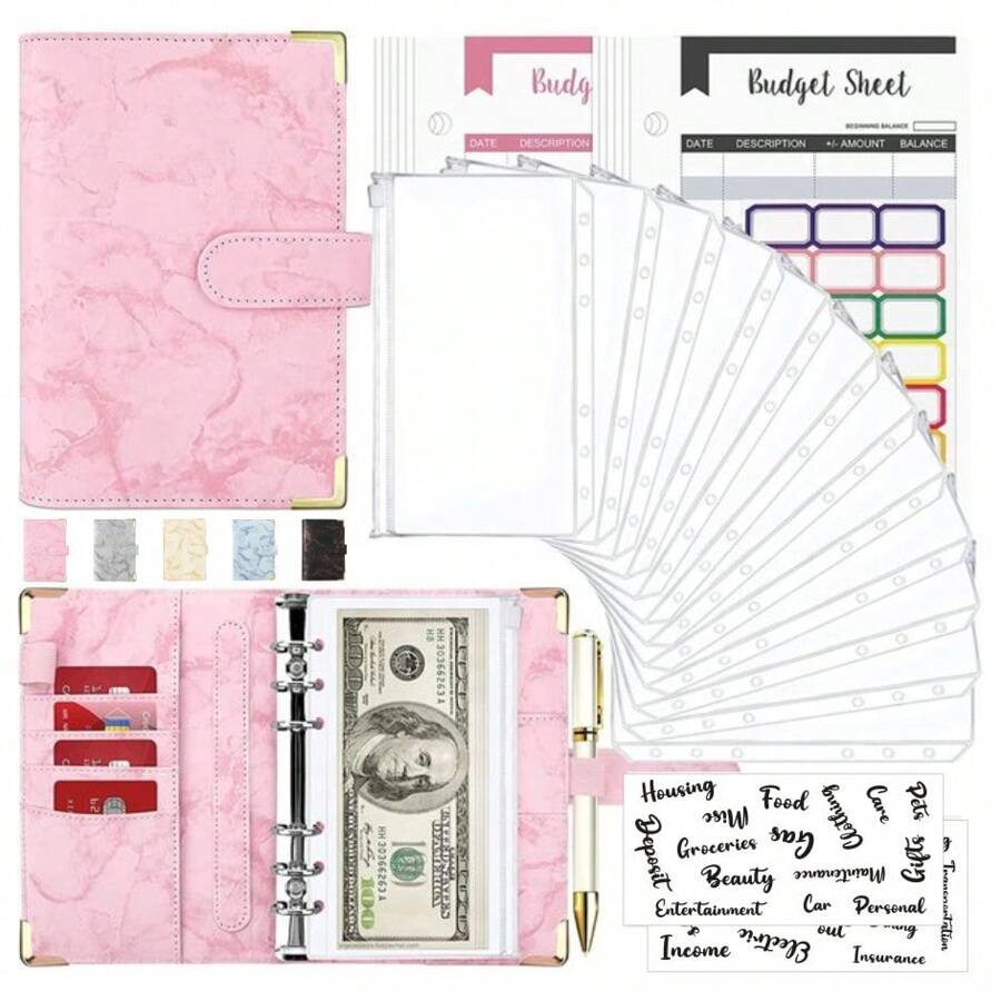 1set A6 Budget Binder With 12 Zipper Envelopes, Money Saving Binder, Money Organizer, Saving Challenge Book With Envelopes, Budget Book, Budget Planner, Budget Book With Cash Envelopes Back To School
