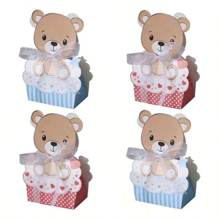 12 piezas Cajas de papel para regalo de dulces, fiesta de cumpleaños de oso de peluche, Día de San Valentín, de vuelta a la escuela