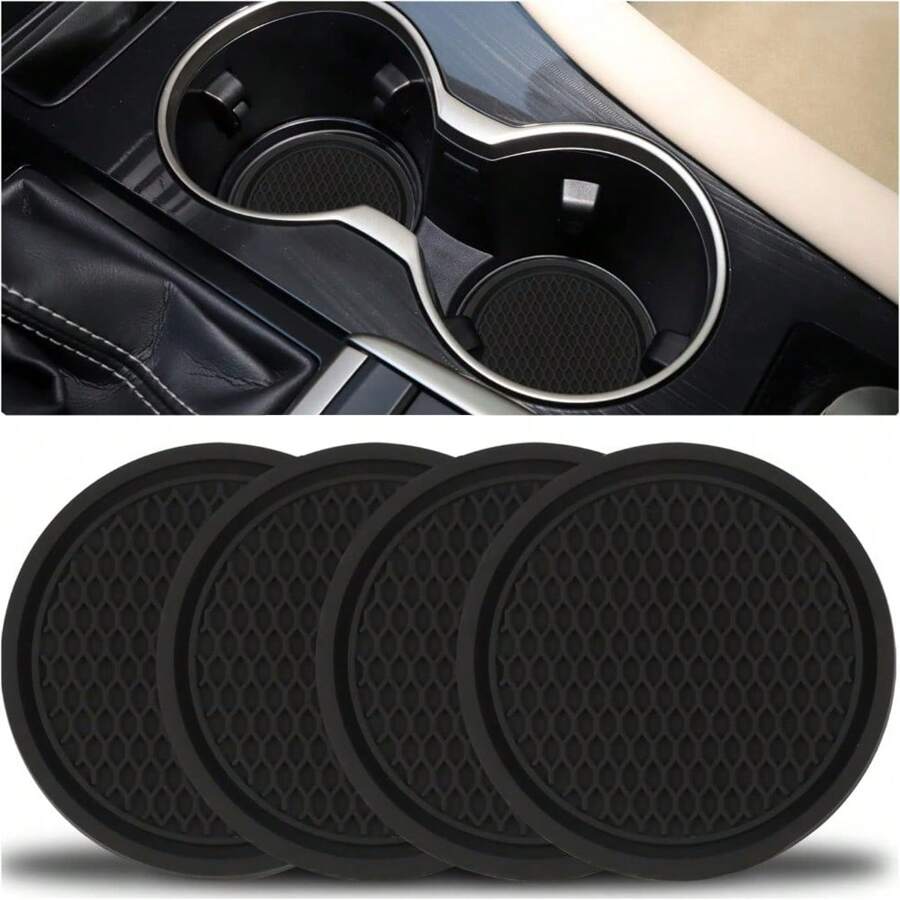 Dessous De Verre De Voiture 4 Pièces, Porte-gobelets Antidérapants Universels Intégrés Dans Des Dessous De Verre D'ornements, Accessoires D'intérieur De Voiture, Noir