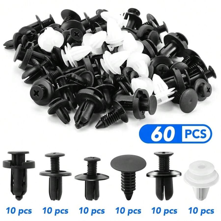 60 pièces Clips de retenue pour voiture, kit de fixations en plastique à pression de 6 tailles pour les camions et les motos. Comprend des clips pour pare-chocs, carrosserie, porte, garniture de panneau