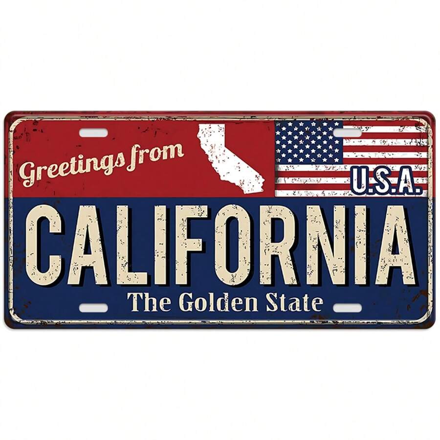 1pc 6 X 12 Inch California,The Golden State Retro Plaque Vintage Auto License Plate Tin Sign Tag Home Pub Bar Decor,Wall Art,Canvas,Poster
