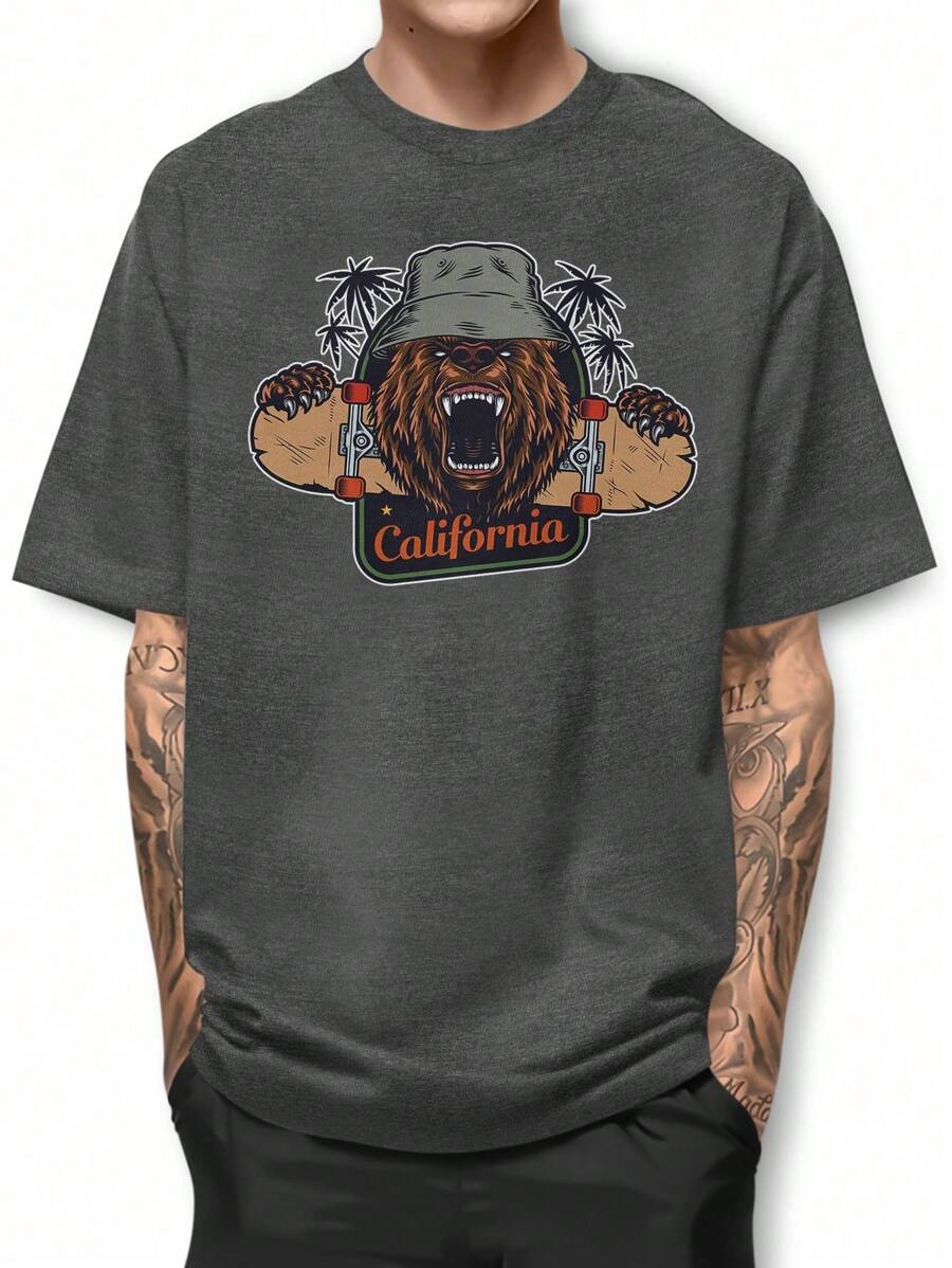 Camiseta Basica Urso de Chapeu Skate 100% Algodao Manga Curta IPJ1