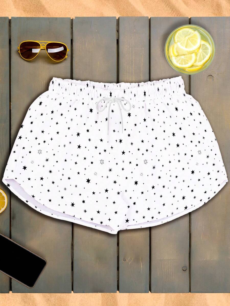 Short Praia Feminino Estampado Universo Estrela Branco Ref 8057