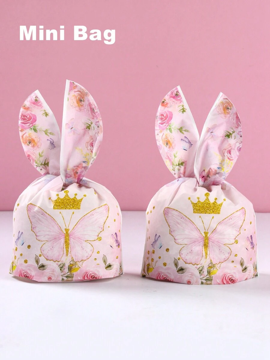 50pcs Mini Candy Bag Pink Butterfly Rabbit Ears Style Mini Gift Bag, Birthday Wedding Holiday Party Small Gift Wrapping Supplies Valentine Day