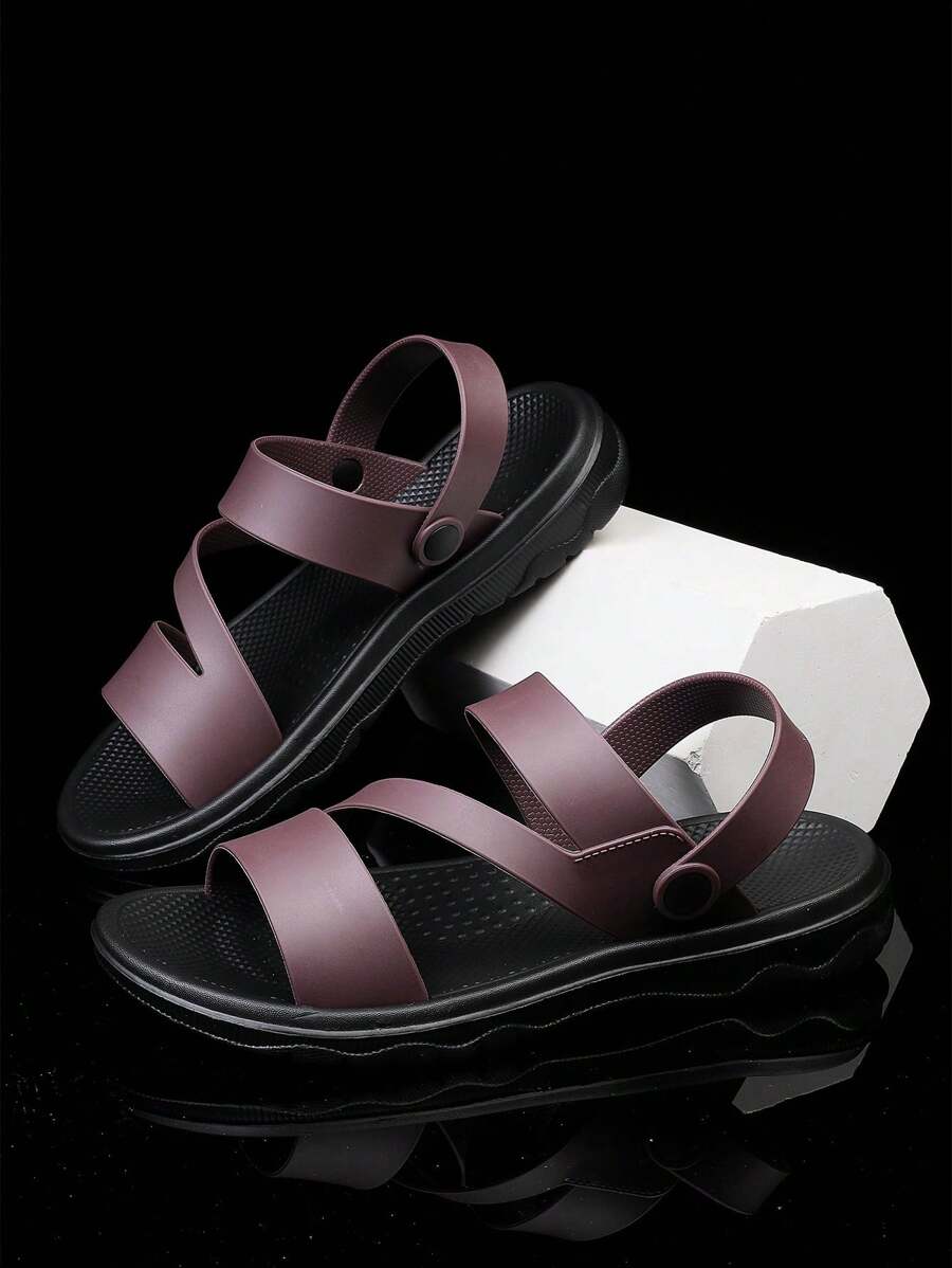 Men's Brown Beach Casual Sandals With Pu Soft Sole, Outdoor Slippers