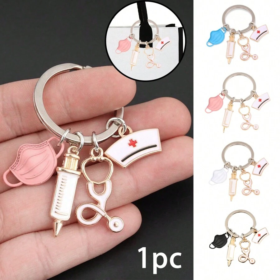1pc Doctor Keychain Syringe Stethoscope Mask Keychain Medical Gift Perfect Gift For Doctors Nurses And Medical Students Fashionable Metal Bag Pendant Fashionable Item Graduation Gift Event Souvenir With A Total Of 4 Colors To Choose From Safety Pins