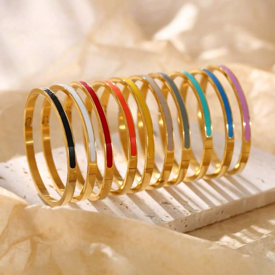 1pc Fashionable & Luxurious Stainless Steel Geometric Design Oil Drop Shaped Bracelet For Women, Daily Wear